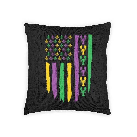 American Flag Lobster Fleur Mardi Gras Woven Pillows