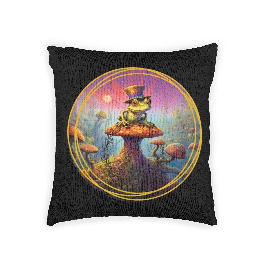 Psychedelic Frog with a Hat Woven Pillows