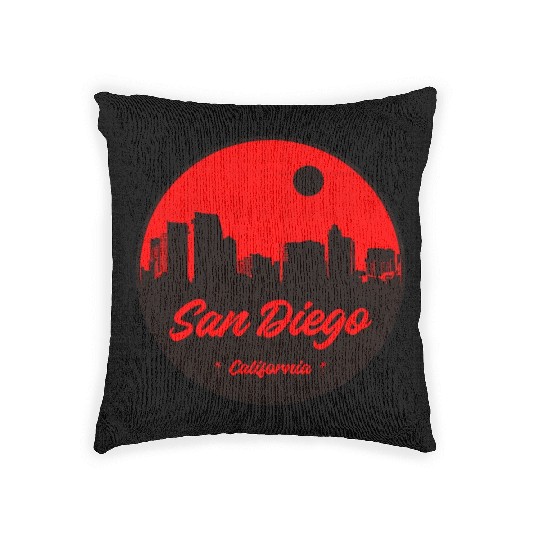 San Diego Skyline Silhouette Badge Woven Pillows