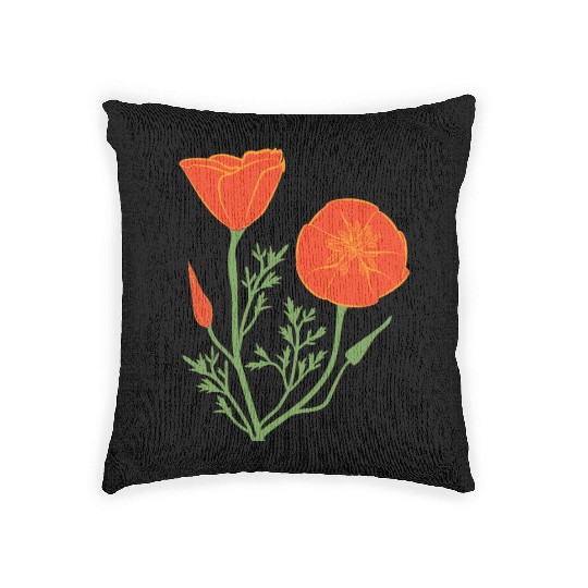 California Poppies on Clear Background Woven Pillows