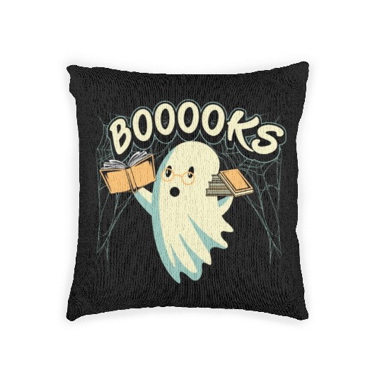 Ghost With Books Booooks Woven Pillows