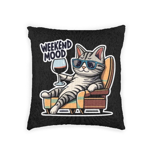 Weekend Mood Cat Chill Woven Pillows