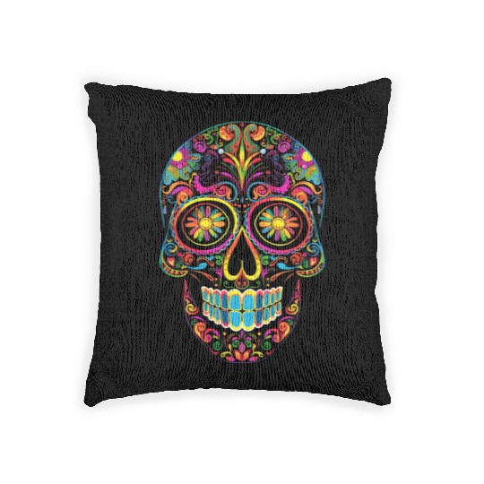 Neon Sugar Skull: Jack Skellington Design Woven Pillows