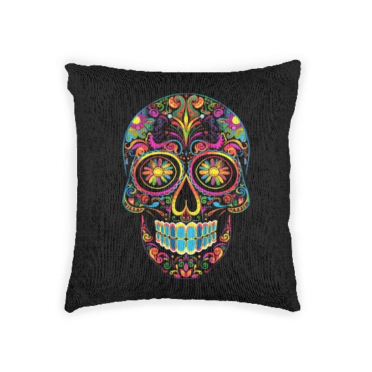 Neon Sugar Skull: Jack Skellington Design Woven Pillows