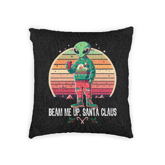Beam Me Up Santa Claus Alien Christmas Ufo Coffee Woven Pillows