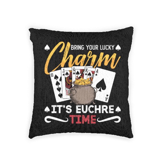 Euchre Bring Your Lucky Charm It's Board Game Woven Pillows