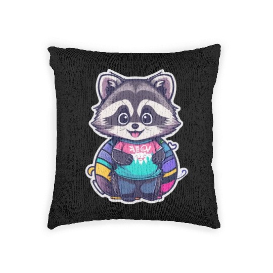 Kawai Happy Raccoon Woven Pillows