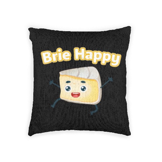 Brie Happy: Cheesy Pun for Cheese Lovers Woven Pillows