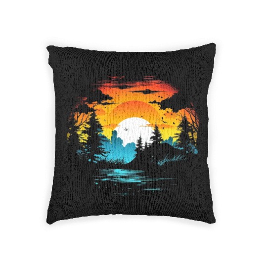 Riverside Twilight in the Forest Woven Pillows