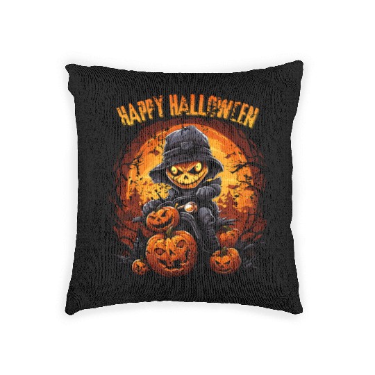Halloween Pumpkin Riding Motorcycle Rider Woven Pillows
