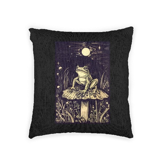 Starry night frog Woven Pillows