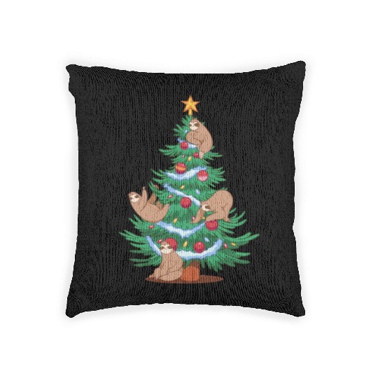 Sloths Christmas Tree Lights Animals Lover Xmas Woven Pillows