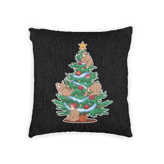 Sloths Christmas Tree Lights Animals Lover Xmas Woven Pillows