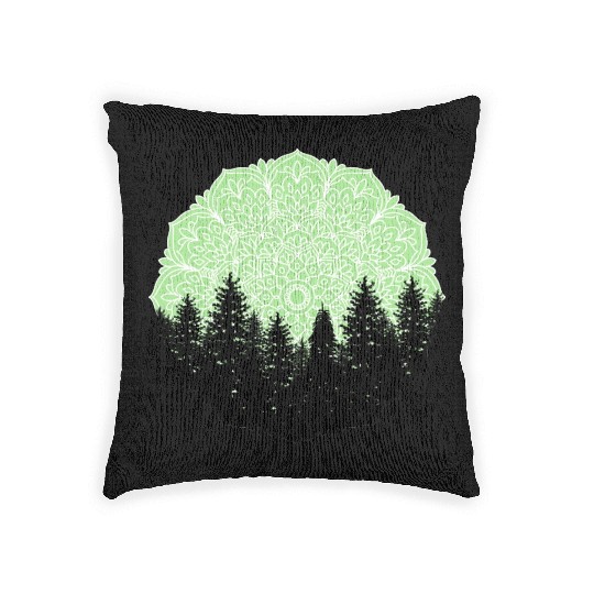Green Forest Mandala Pacific Northwest Woven Pillows