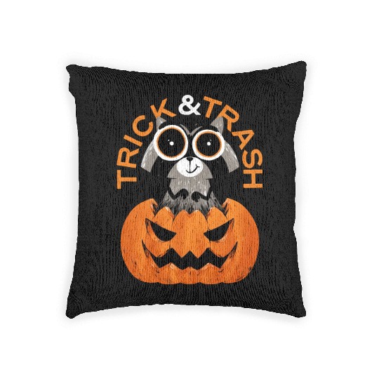 Trick And Trash Halloween Raccoon Woven Pillows