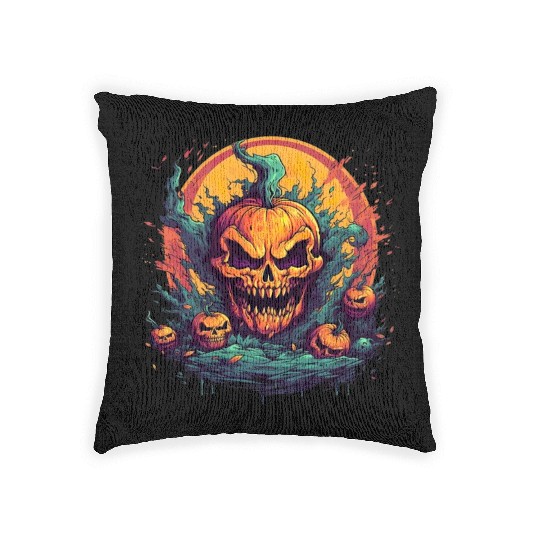 Bad Pumpkin Creppy Halloween Woven Pillows