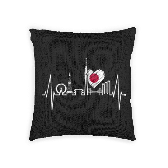 Tokyo Skyline Heartbeat Japanese Flag Love Tokyo Woven Pillows