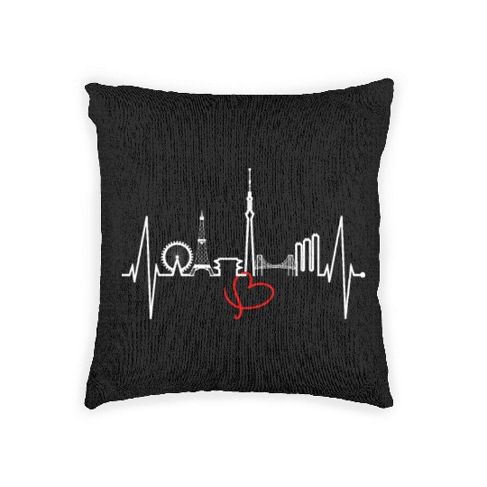 Tokyo Skyline Heartbeat Japanese Heart Love Tokyo Woven Pillows