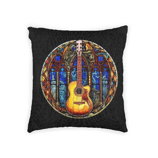Stained Glass Art - Stylish Colorful Guitar Woven Pillows