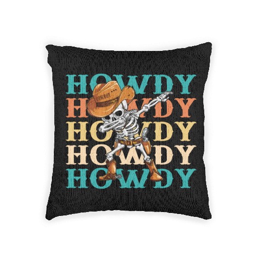 Dabbing Skeleton Dancing Cowboy Boots Hat Woven Pillows