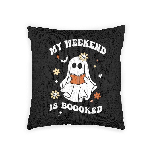My Weekend is Boooked Ghost Reading Books Teacher Woven Pillows