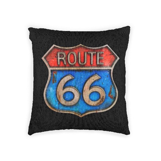 Route 66 vintage sign - Rusty metal Woven Pillows