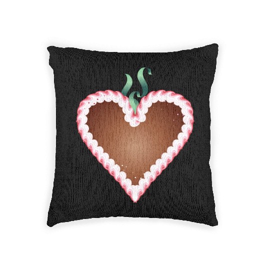 Gingerbread heart folk festival with icing and bow Woven Pillows