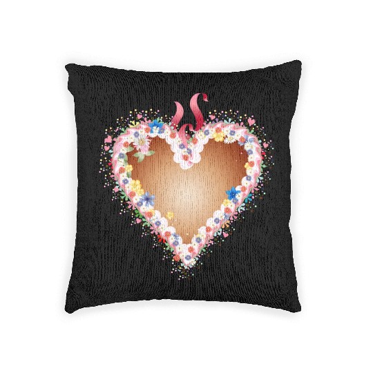 Gingerbread heart folk festival with flowers Woven Pillows