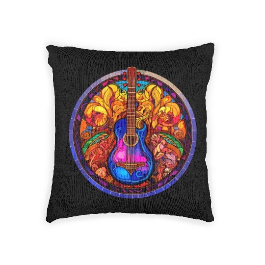 I love Guitar and Stained Glass Art - Funny and Un Woven Pillows