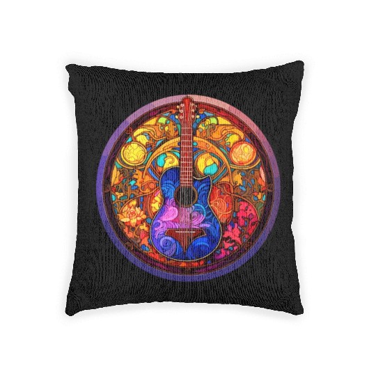 I Love Stained Glass Art and Guitar Designs - Holy Woven Pillows