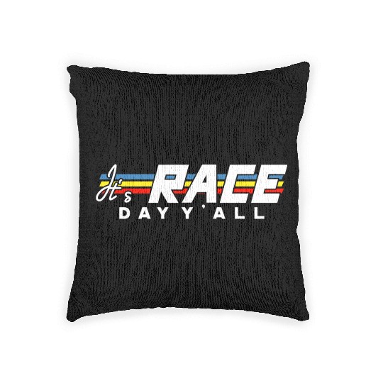 It s Race Day Y all White Text Woven Pillows