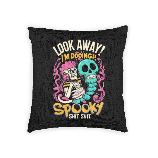 Spooky Shit Skeleton Girl Arm Halloween Voodoo Woven Pillows