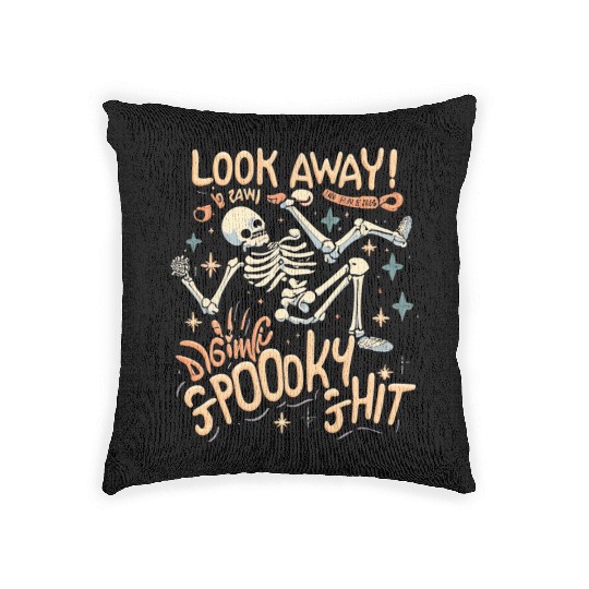 Spooky Shit Skeleton Girl in Arm Halloween Woven Pillows