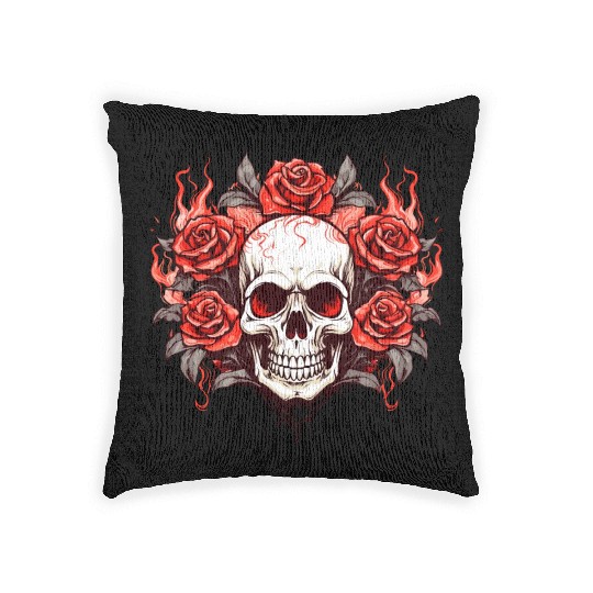 Halloween Roses and Skull Woven Pillows
