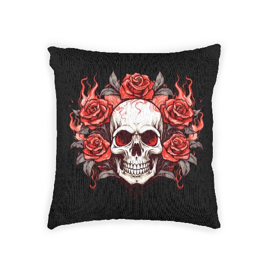 Halloween Roses and Skull Woven Pillows