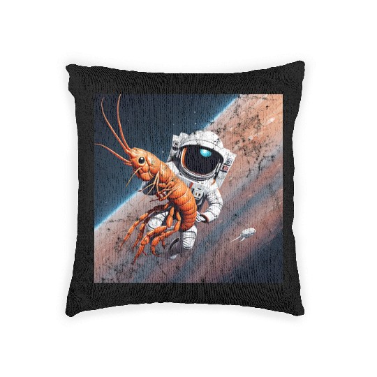 Astronaut in space with shrimp Woven Pillows