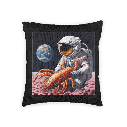 Astronaut in space with shrimp Woven Pillows