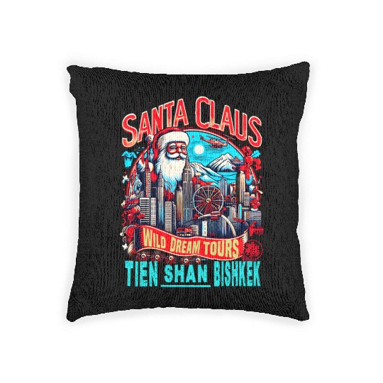 Santa Claus on an Adventure Travel World Tour Woven Pillows