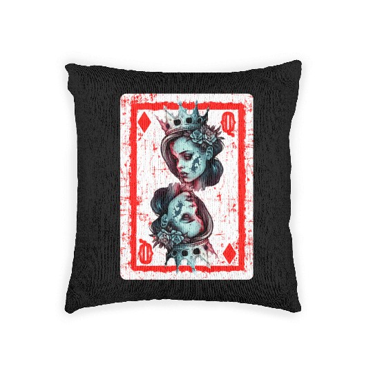Queen of Diamonds Gothic Card Game Creepy Woven Pillows