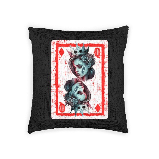 Queen of Diamonds Gothic Card Game Creepy Woven Pillows