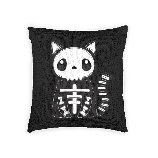 Halloween Cat Black Skeleton Funny Skull Halloween Woven Pillows