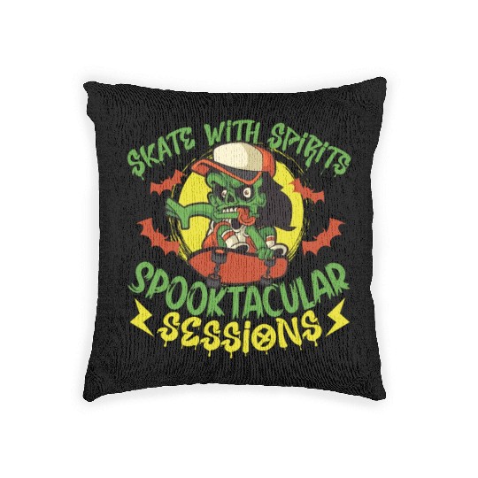 Spooky Horror Skateboarder Halloween Skateboarding Woven Pillows
