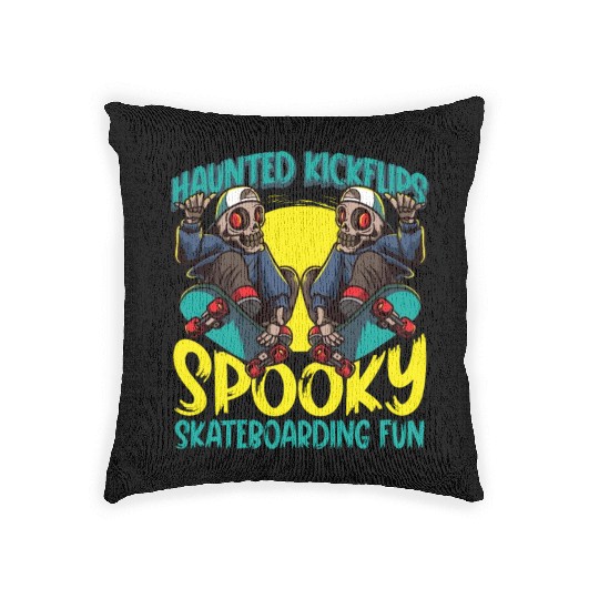 Spooky Horror Skateboarder Halloween Skateboarding Woven Pillows