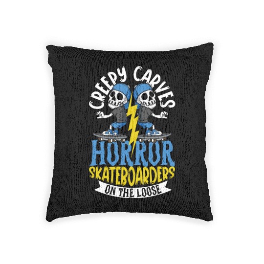 Spooky Horror Skateboarder Halloween Skateboarding Woven Pillows