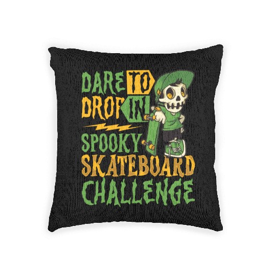 Spooky Horror Skateboarder Halloween Skateboarding Woven Pillows