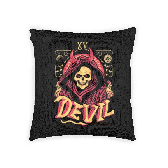 Devil Tarot Skeleton Halloween Occult Woven Pillows