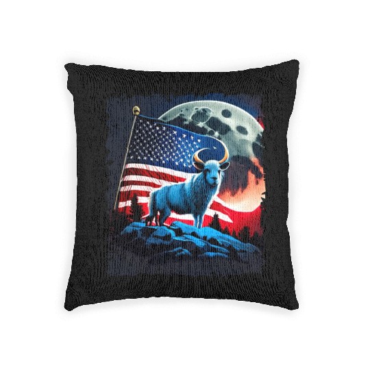 America sheep under Moon with American Flag Woven Pillows