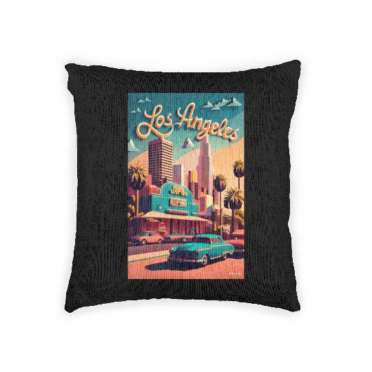 Los Angeles, Cities of the World, Poster vintage Woven Pillows