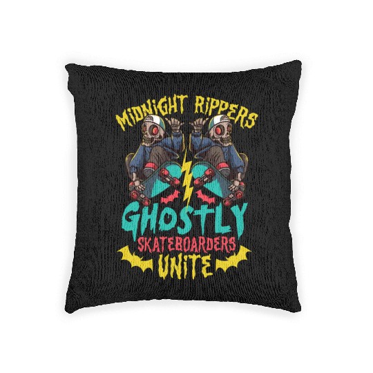 Spooky Horror Skateboarder Halloween Skateboarding Woven Pillows