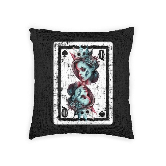 Queen of Spades Gothic Card Game Halloween Creepy Woven Pillows